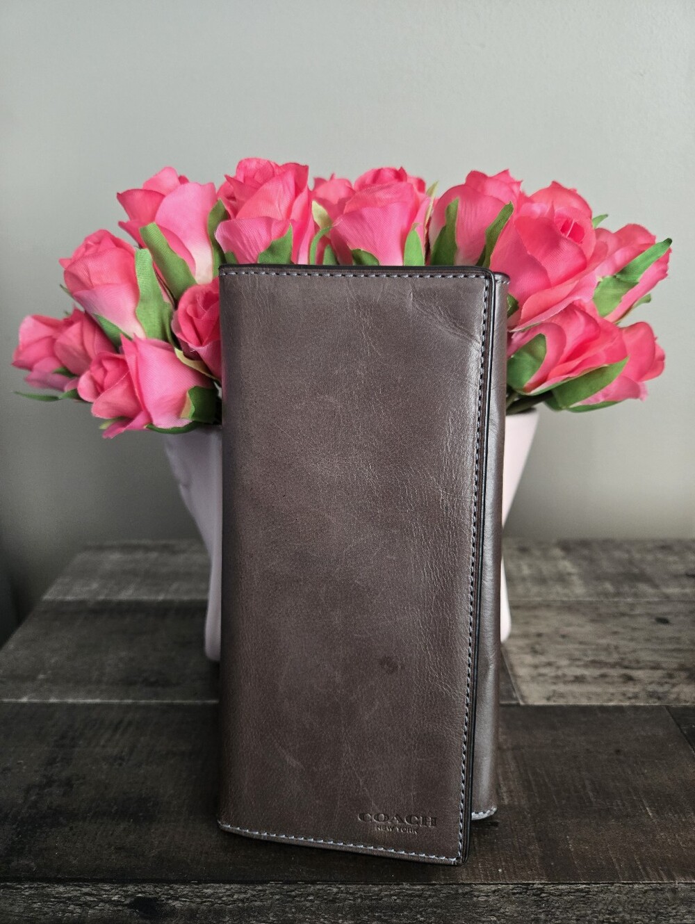 Coach Vintage Dark Brown Water Buffalo Leather Trifold Wallet